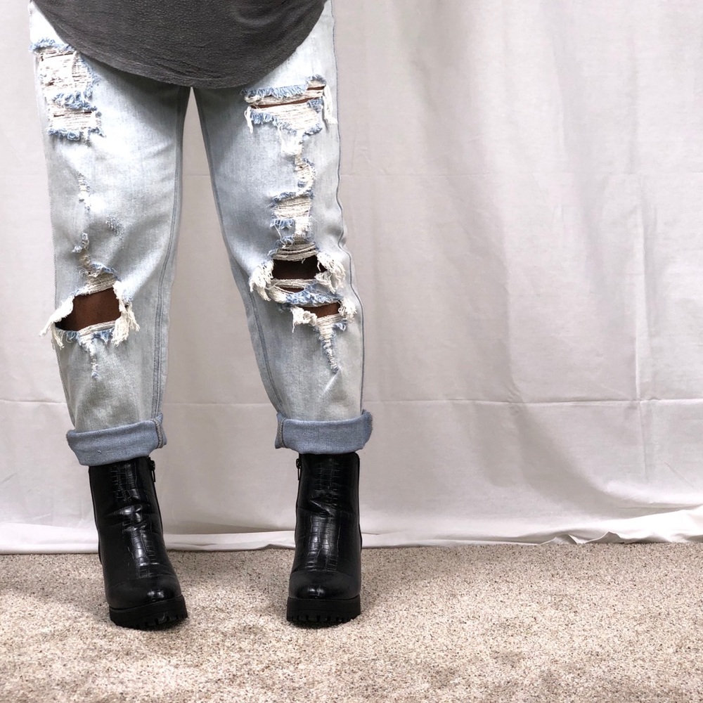 Black croc chunky Chelsea boots
